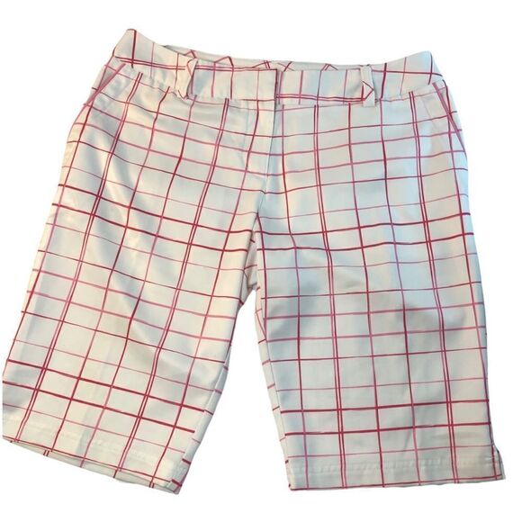 Adidas Climalite Bermuda Golf Shorts Pink/White Grid Pattern Size 6 - Picture 1 of 15